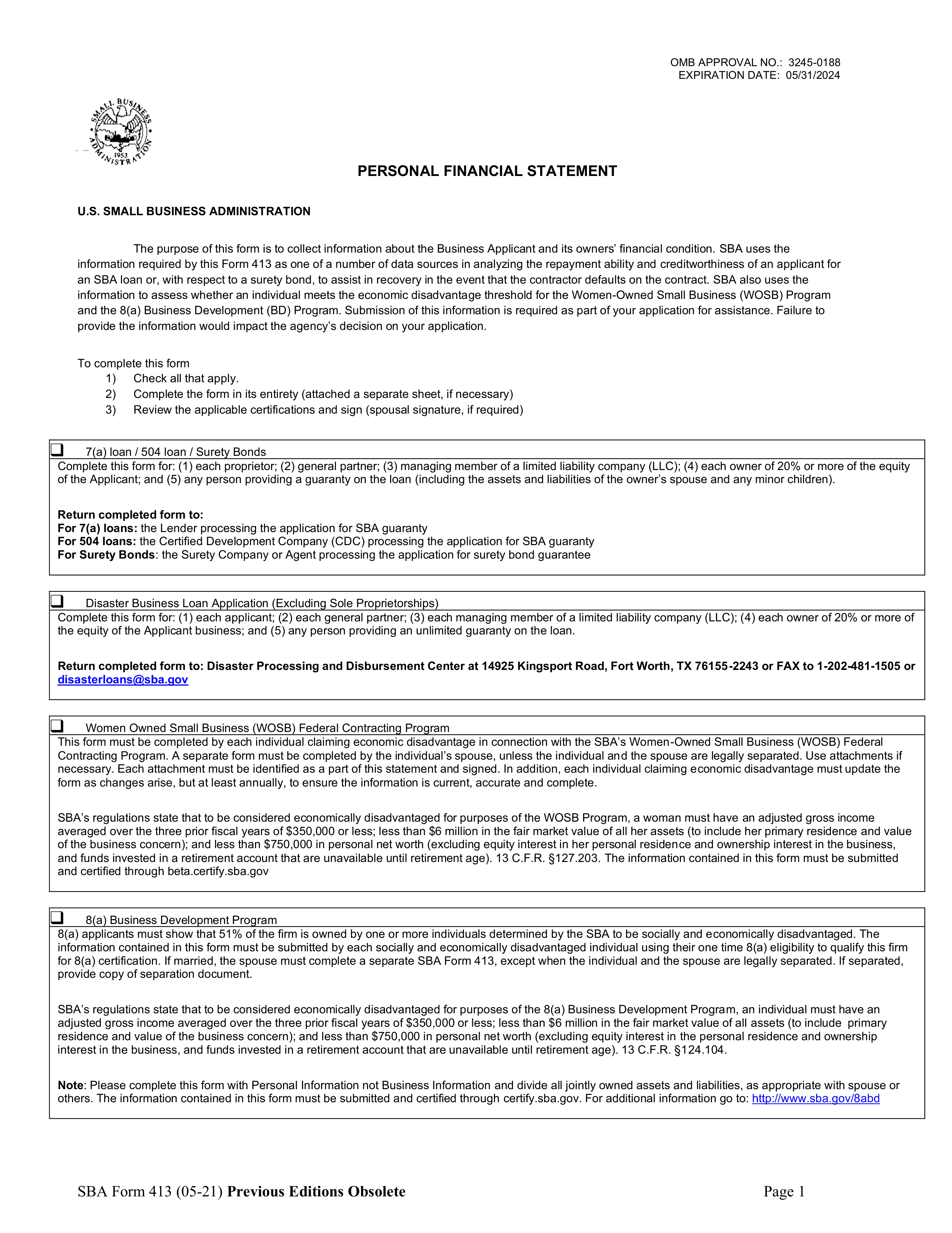 sba-413 form