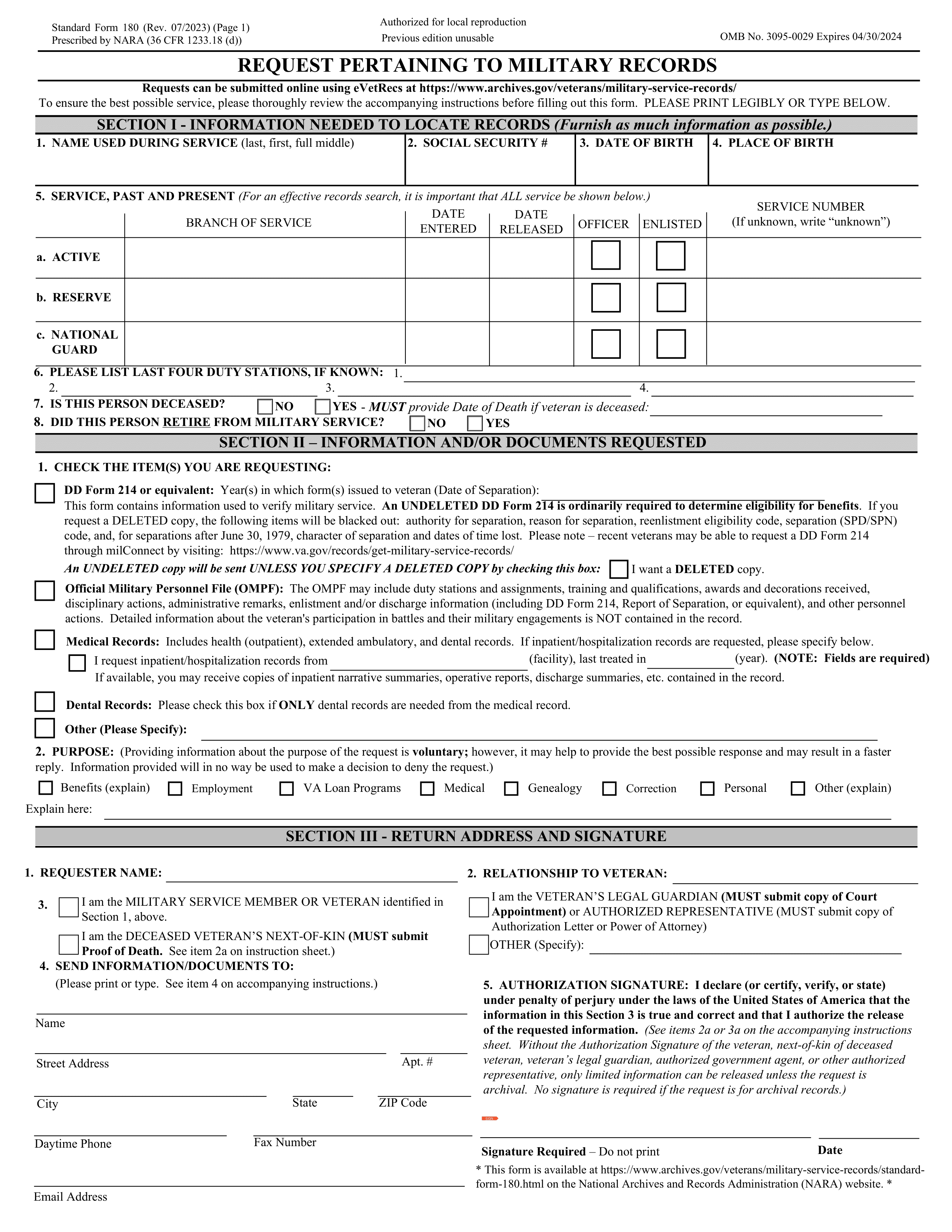 sf-180 form