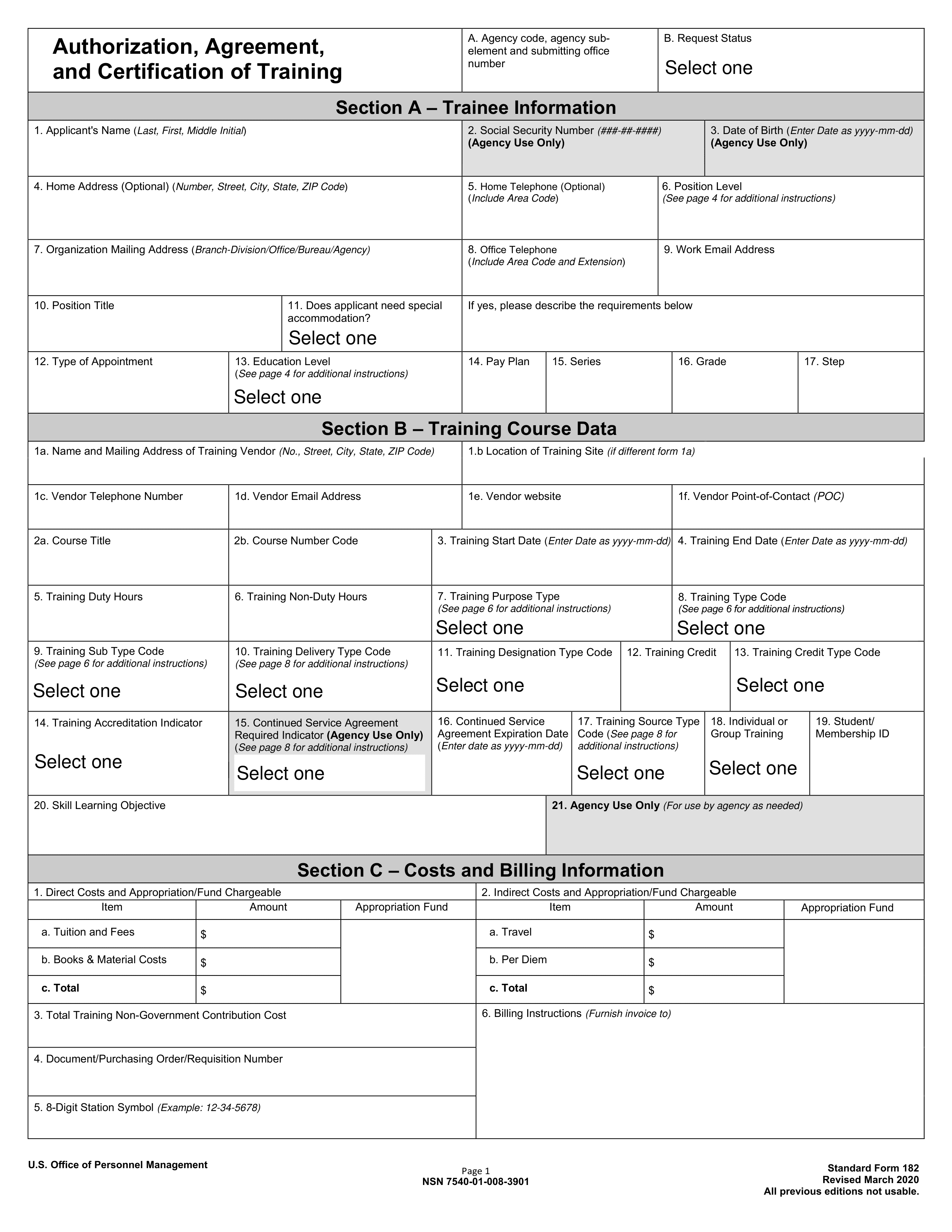 sf-182 form