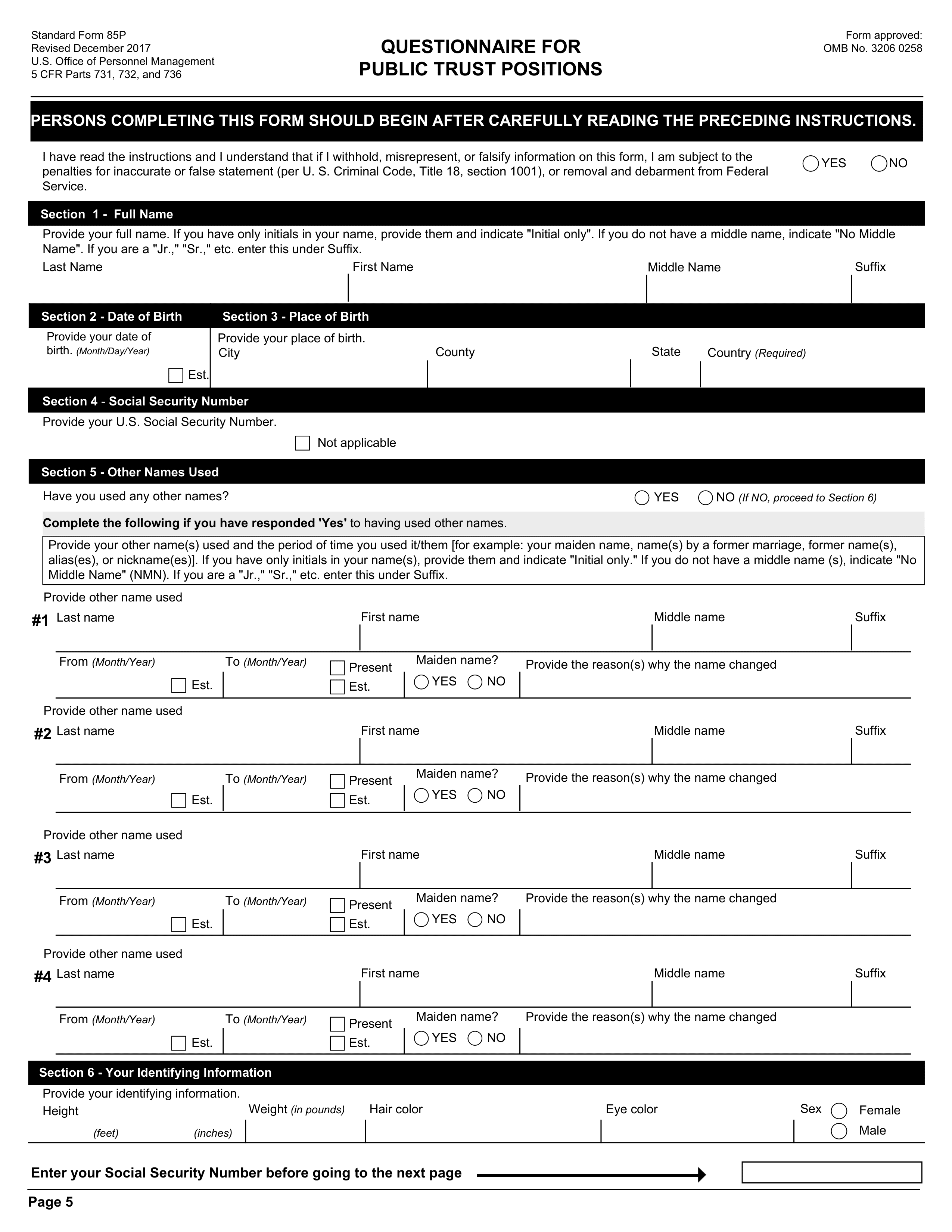 sf-85p form