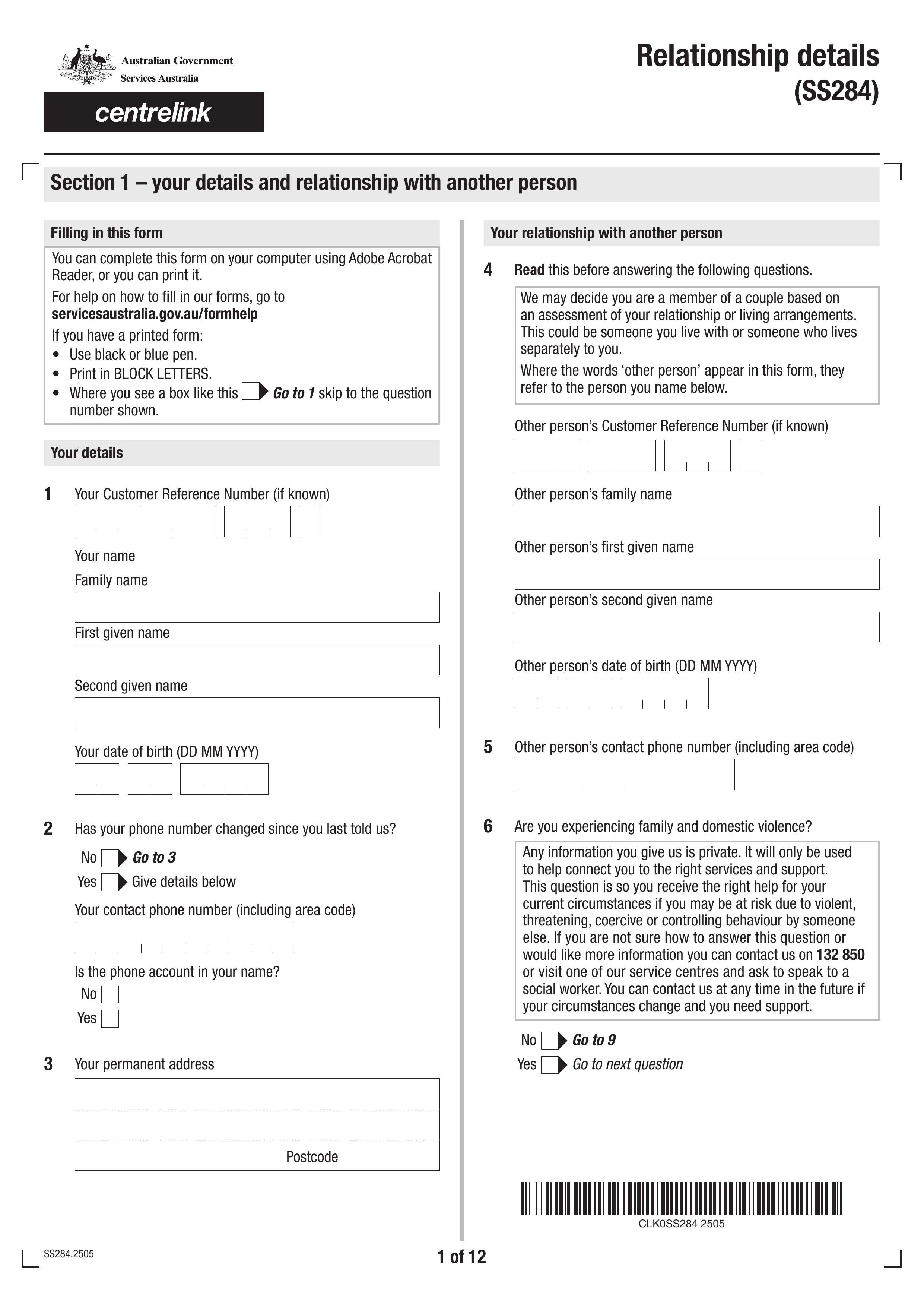 ss284 form