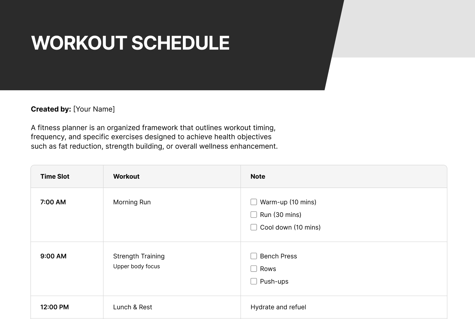 training schedule
