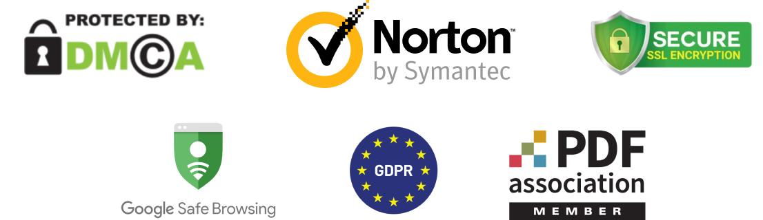 PDF Guru certified by dmca, google safe browsing, pdf association, norton, CCPA, ssl encryption, PCI, GDPR