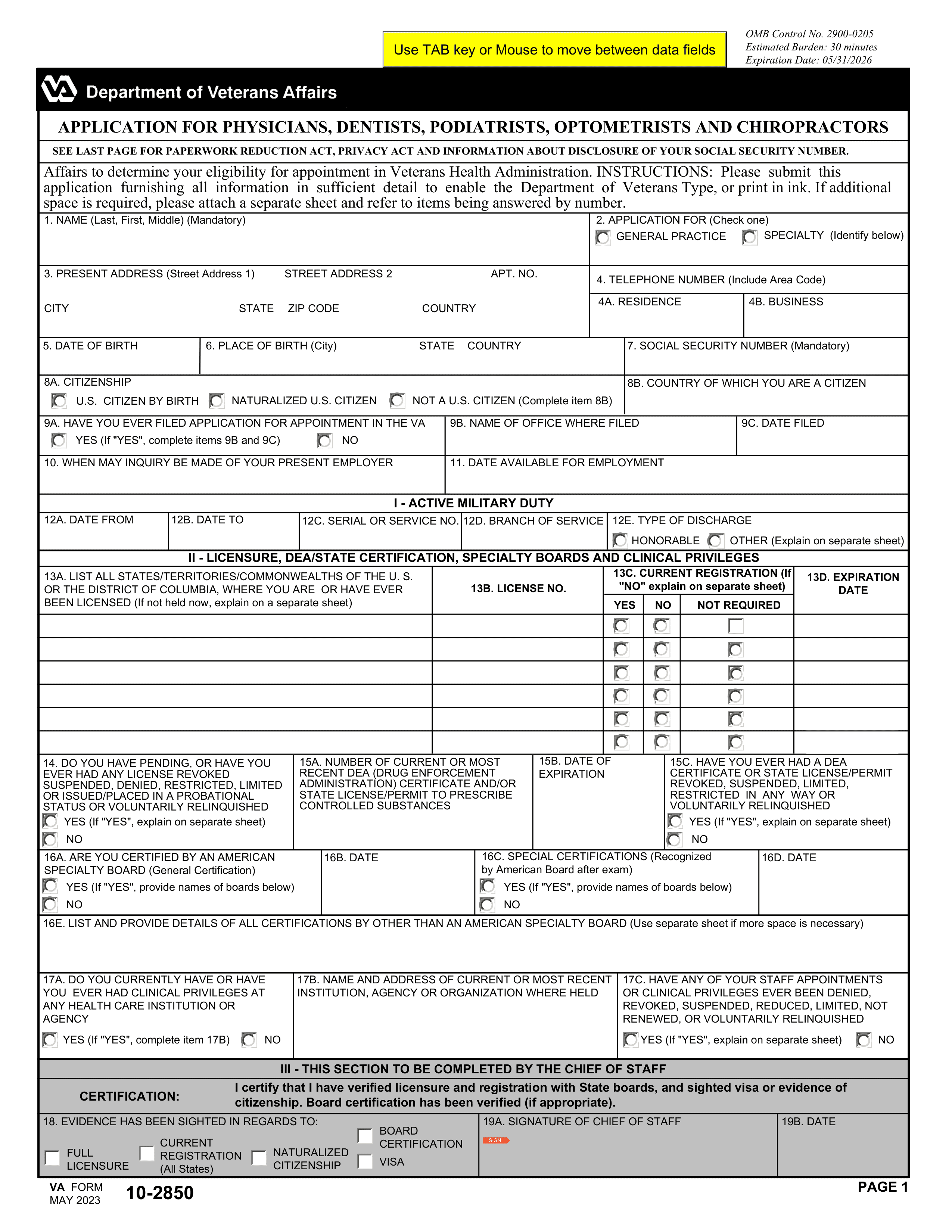 va-10-2850 form