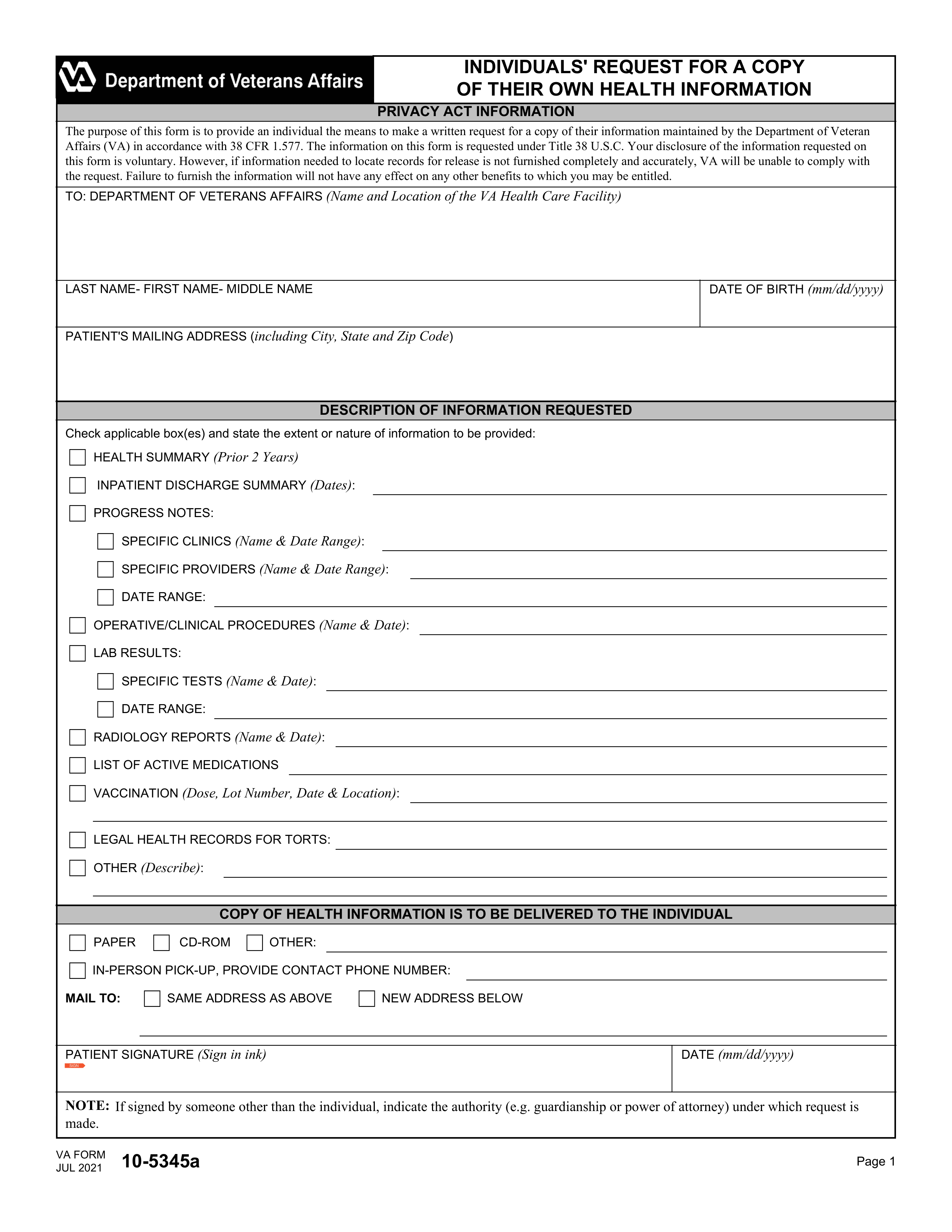 va-10-5345a form