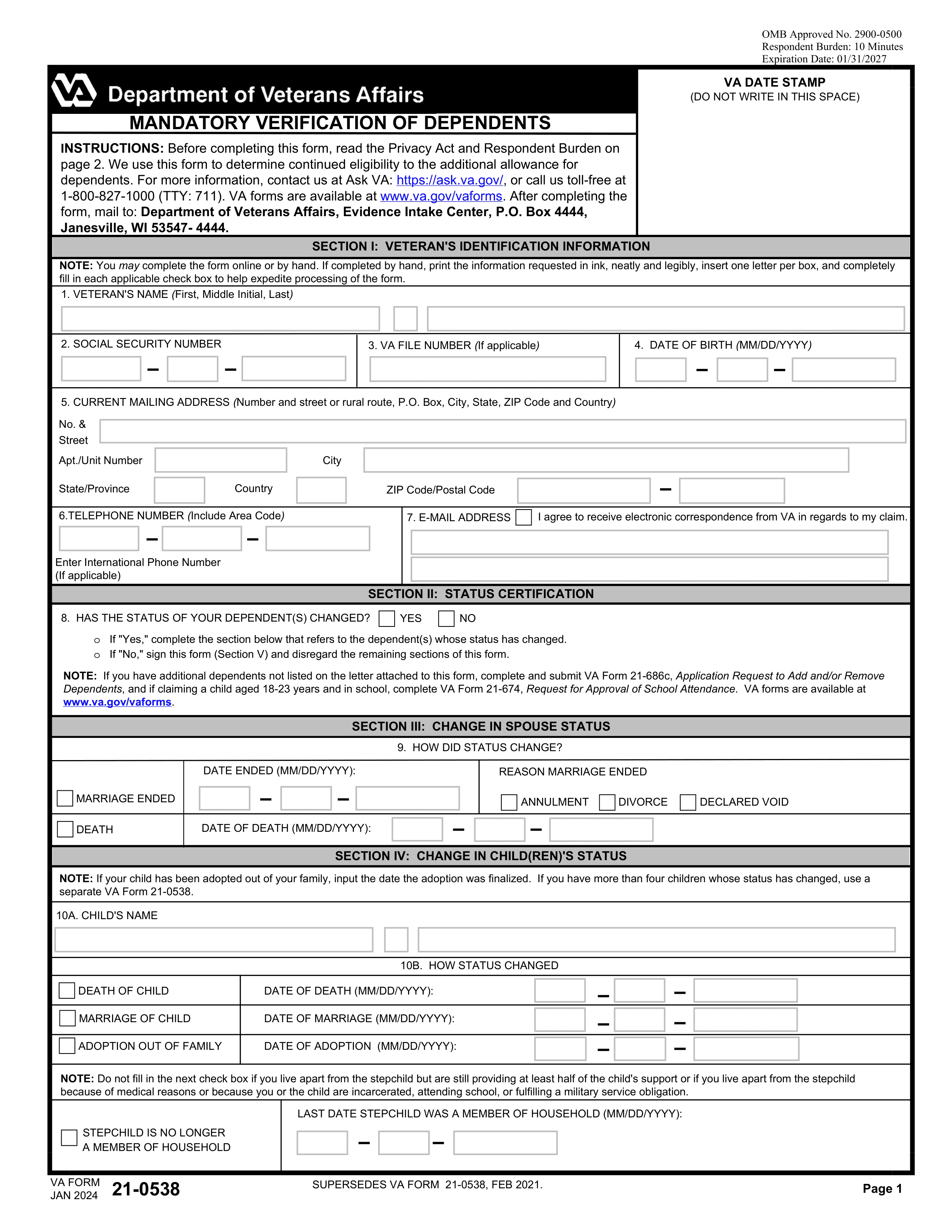 va-21-0538 form