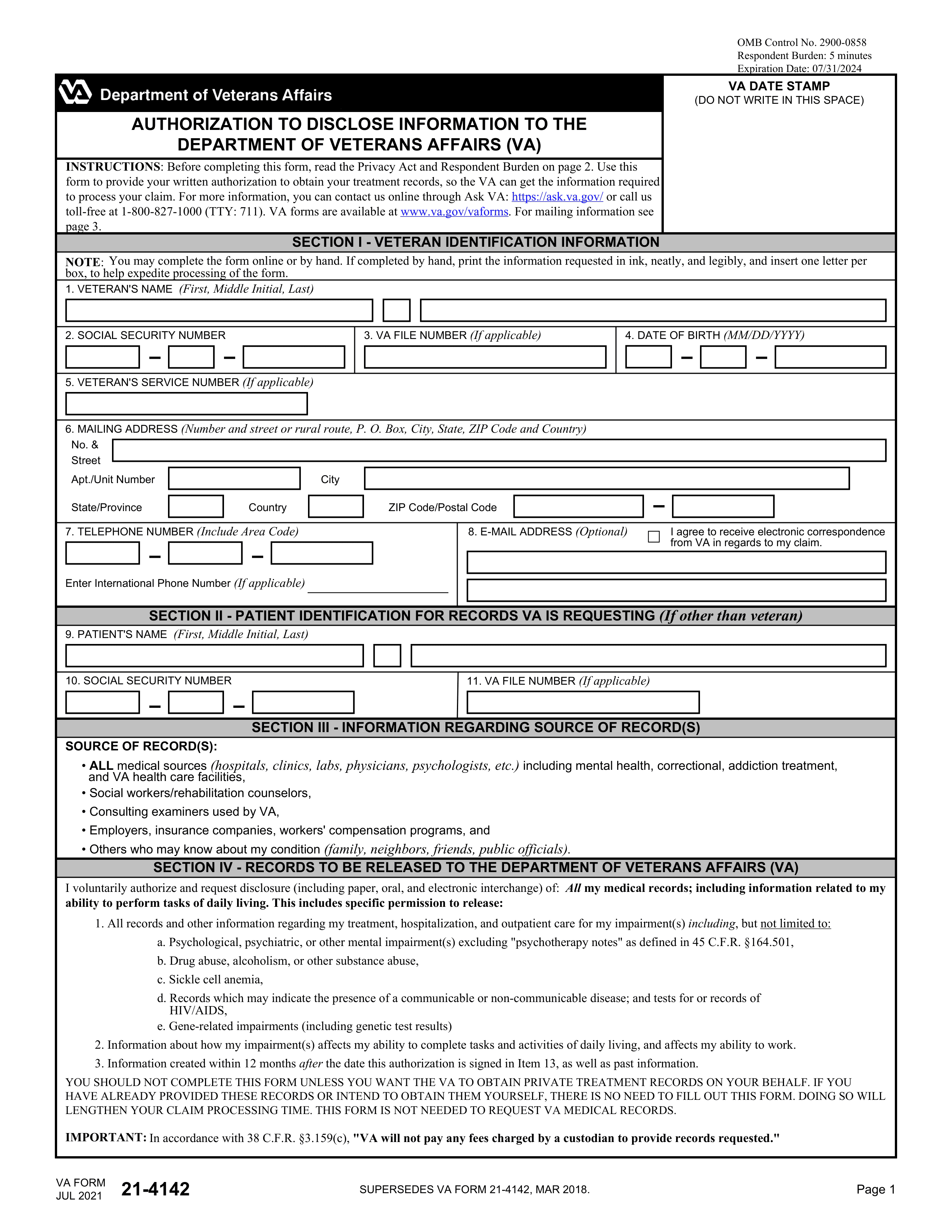 va-21-4142 form