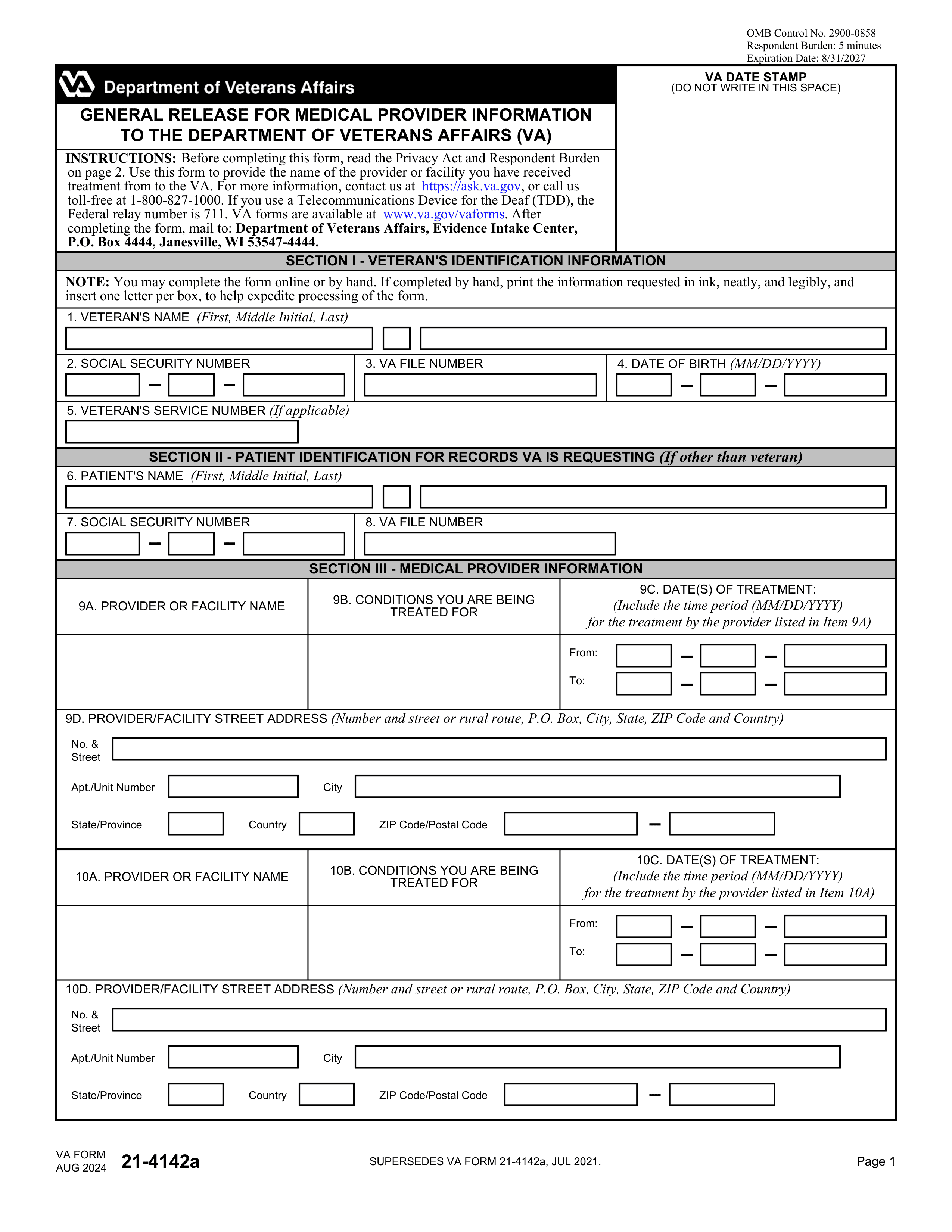 va-21-4142a form