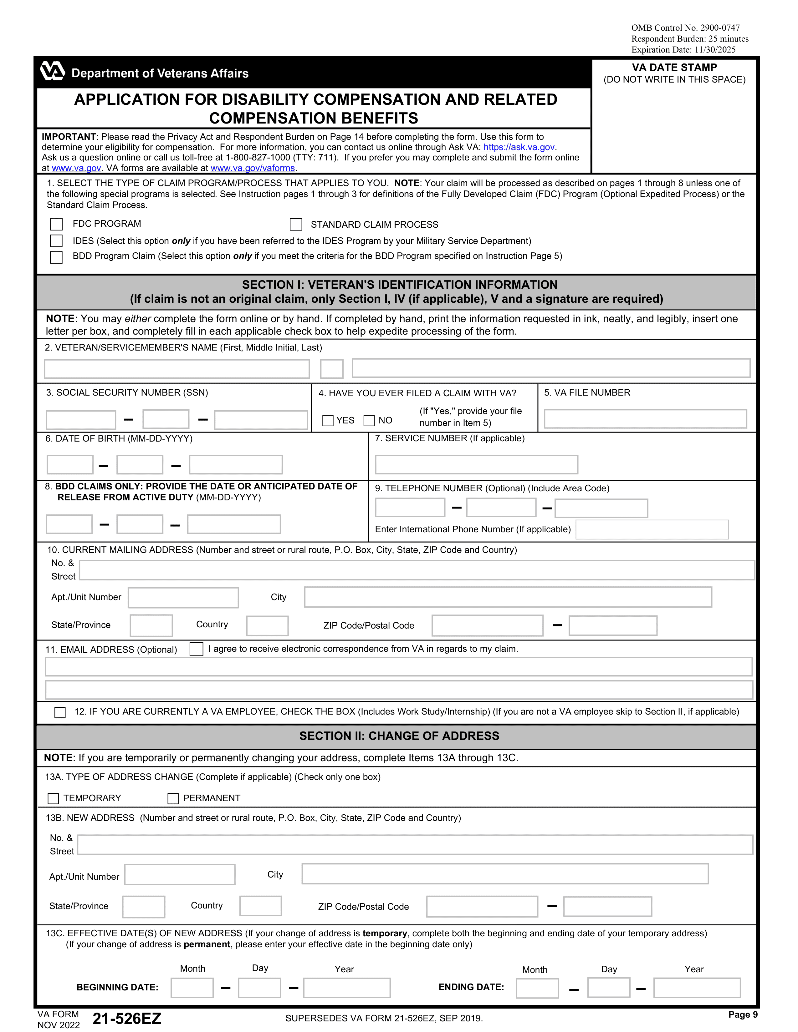 VA 21 526 EZ Form 2023 2024 Fill Online With PDF Guru