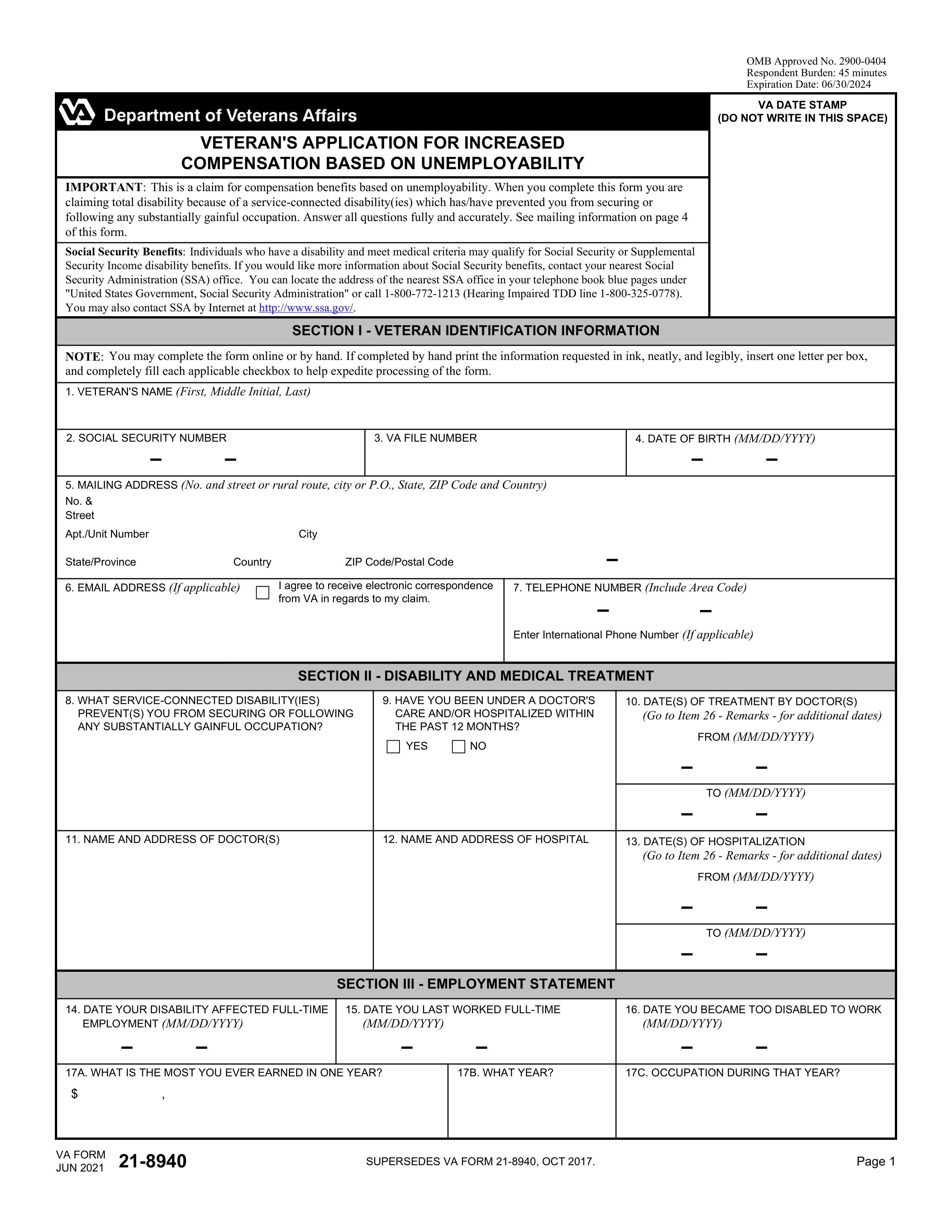 VA Form 21-8940 2023-2024 - Fill, Edit, and Download - PDF Guru