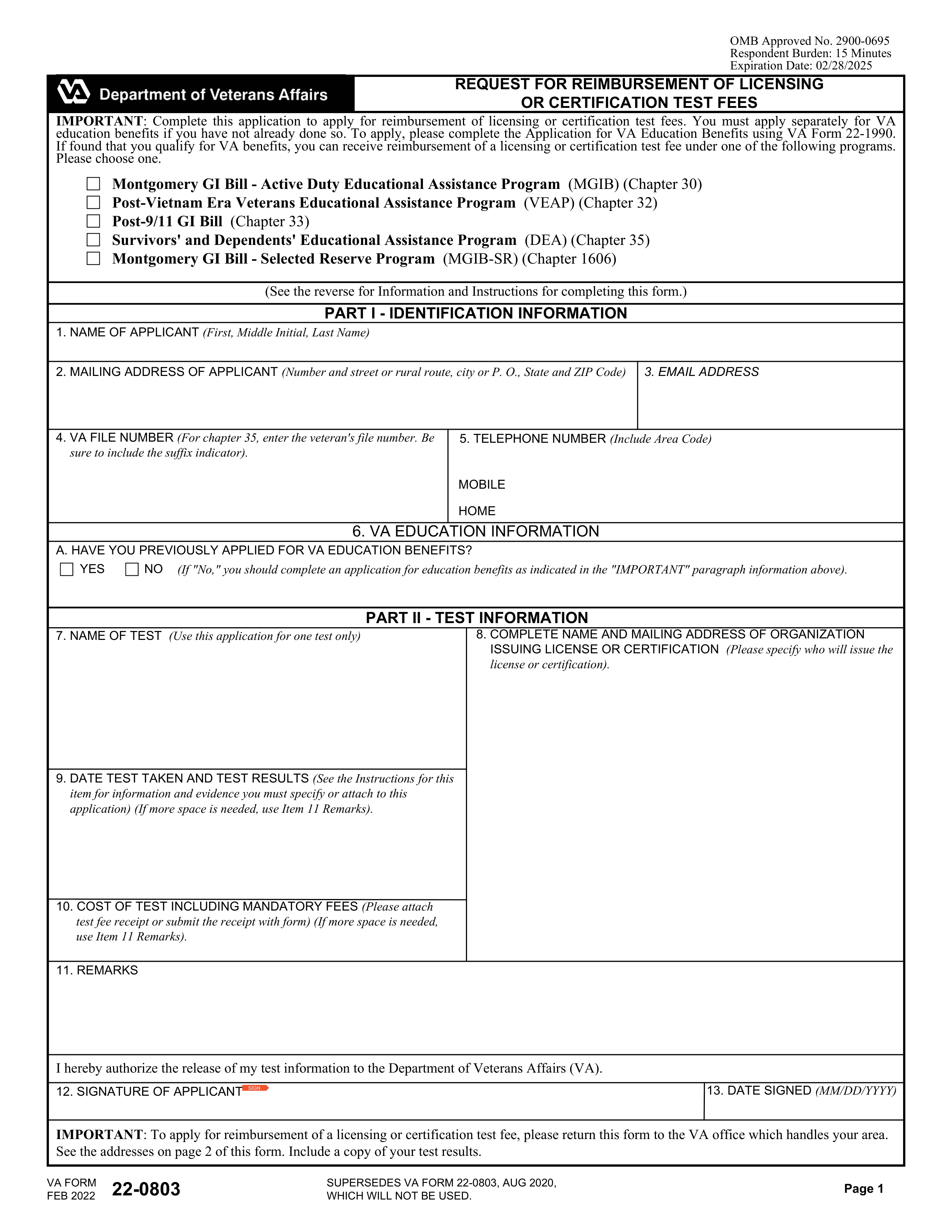 va-22-0803 form