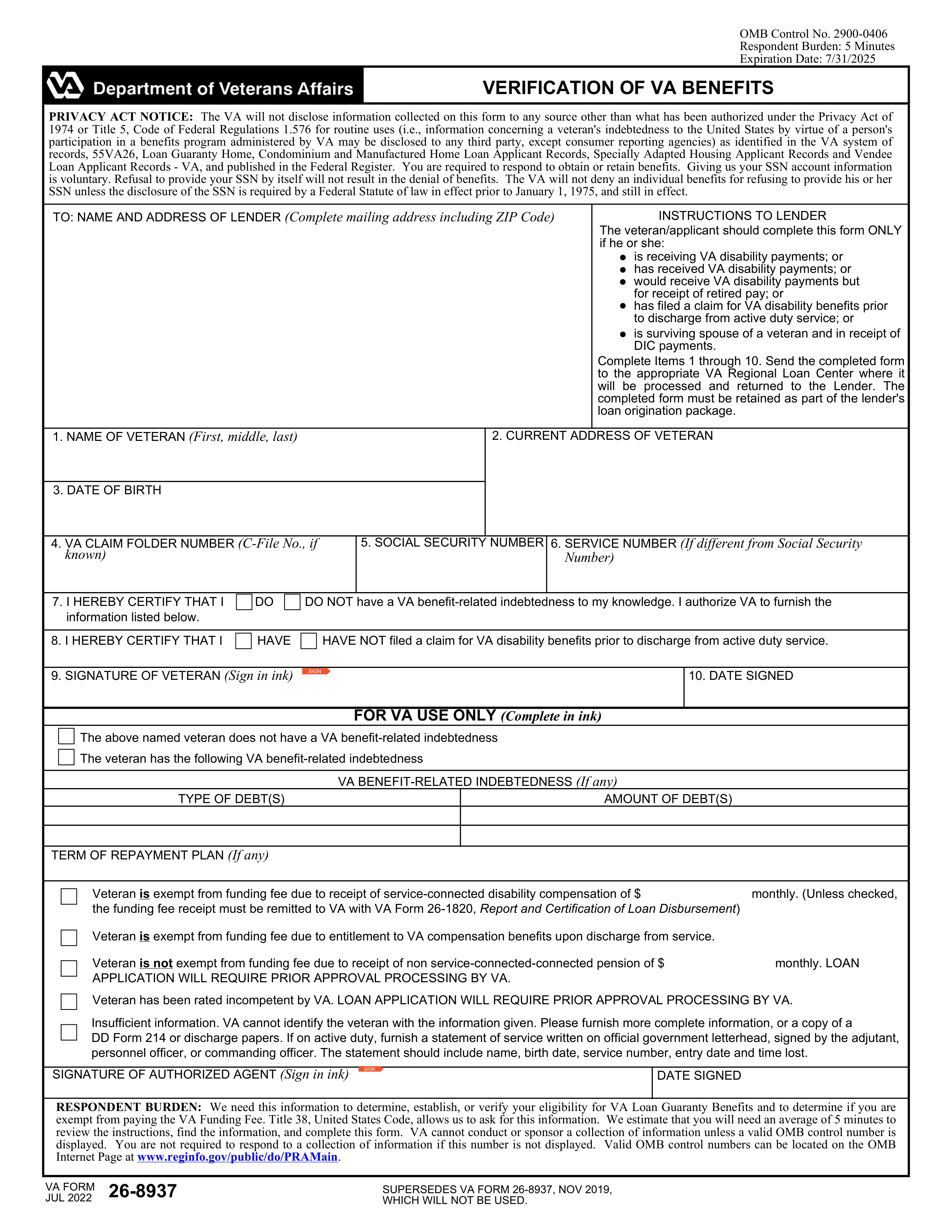 va-26-8937 form