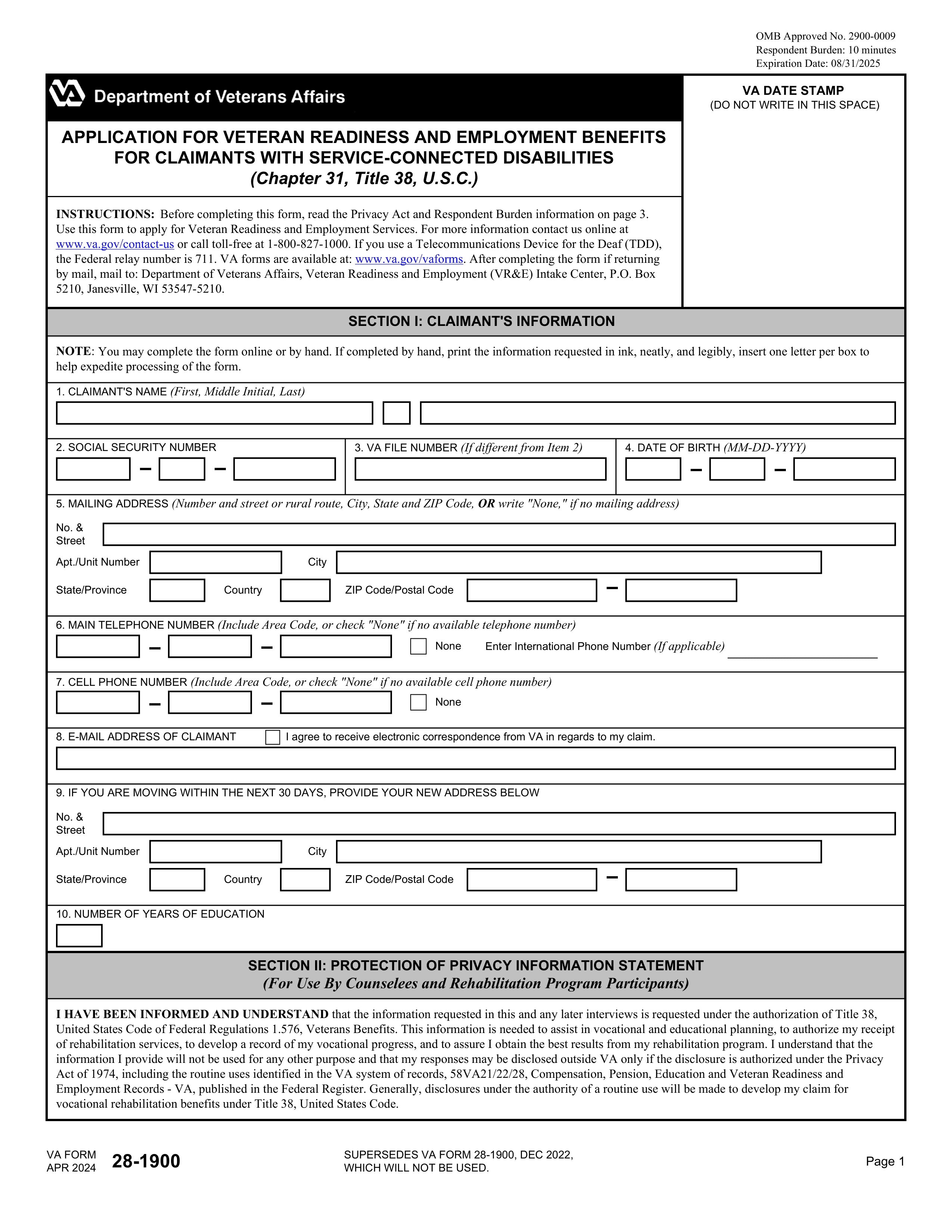 va-28-1900 form