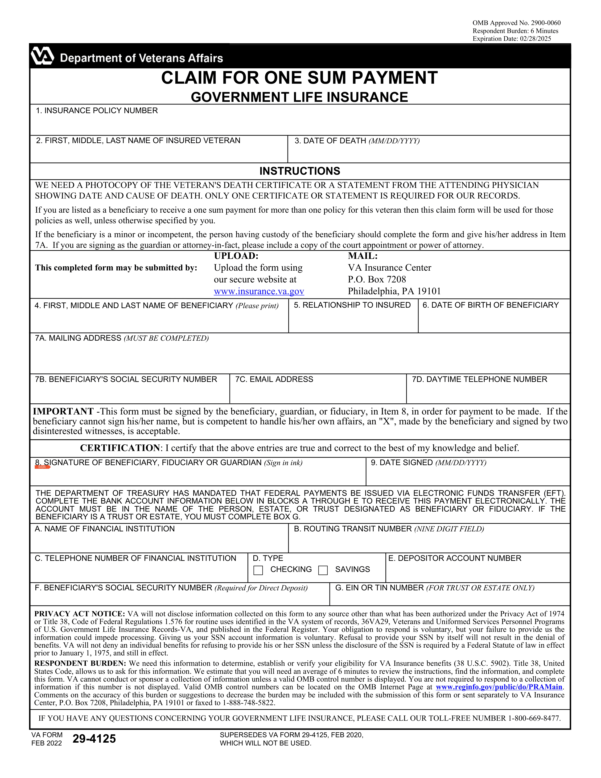 va-29-4125 form