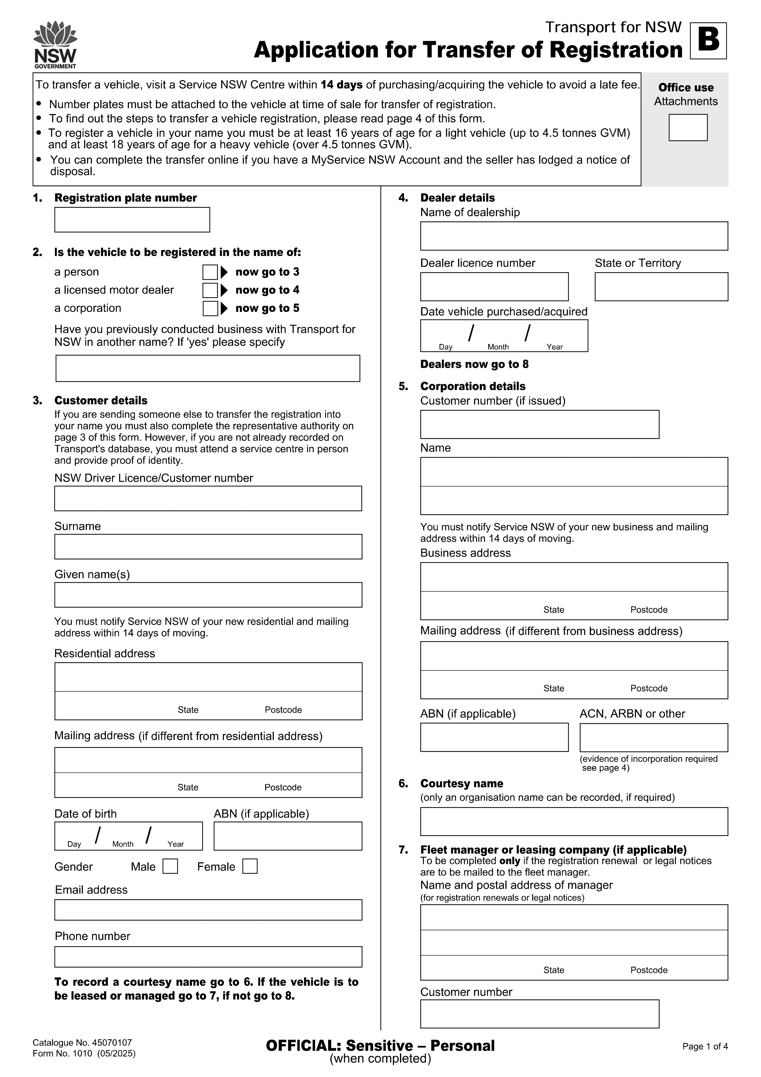 vehicle transfer nsw form