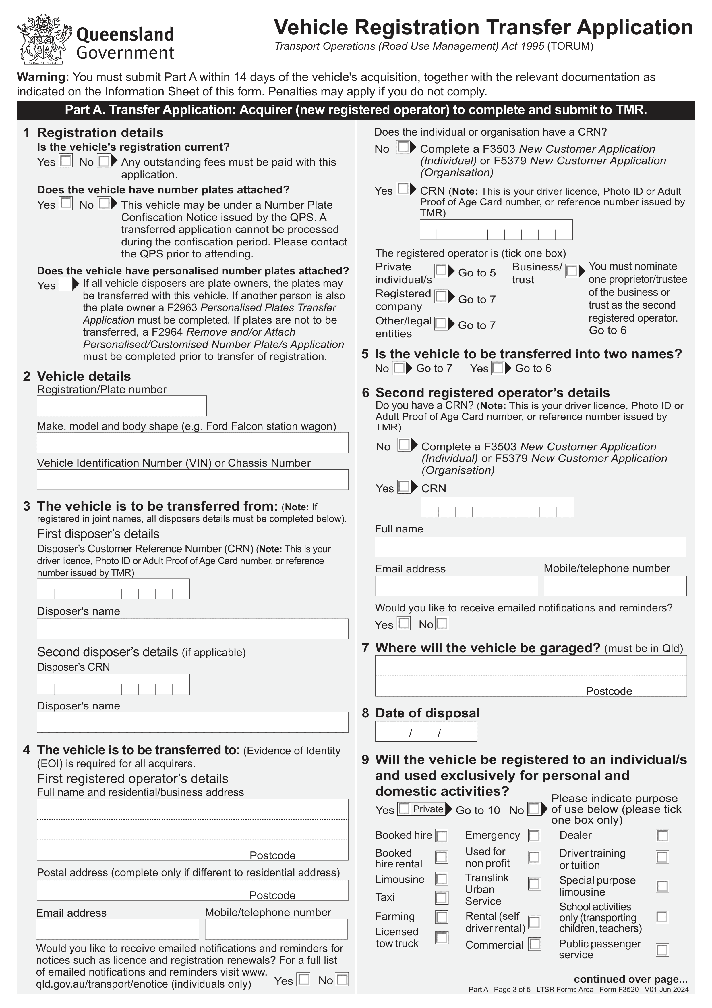 vehicle transfer qld form