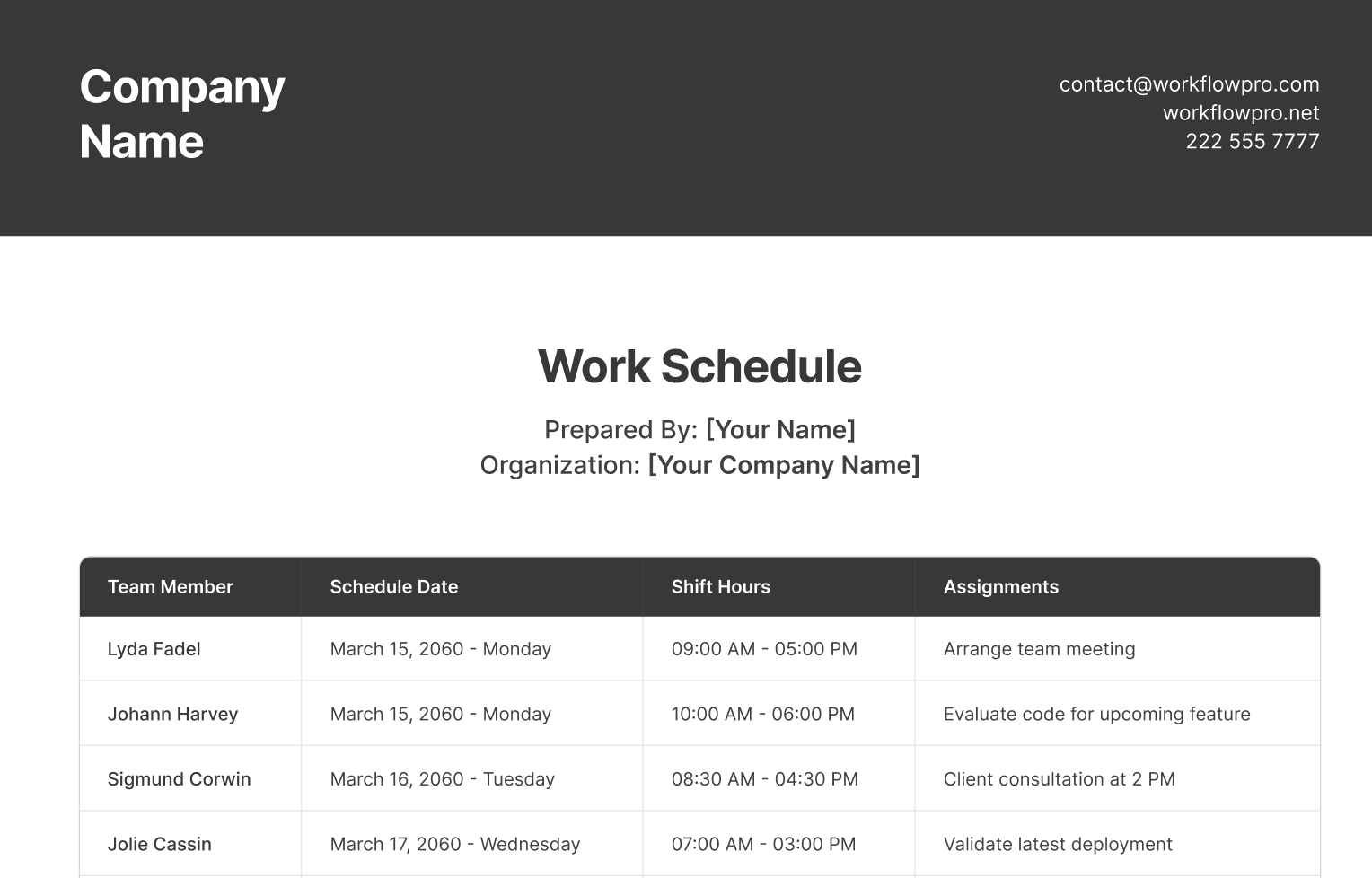 work schedule